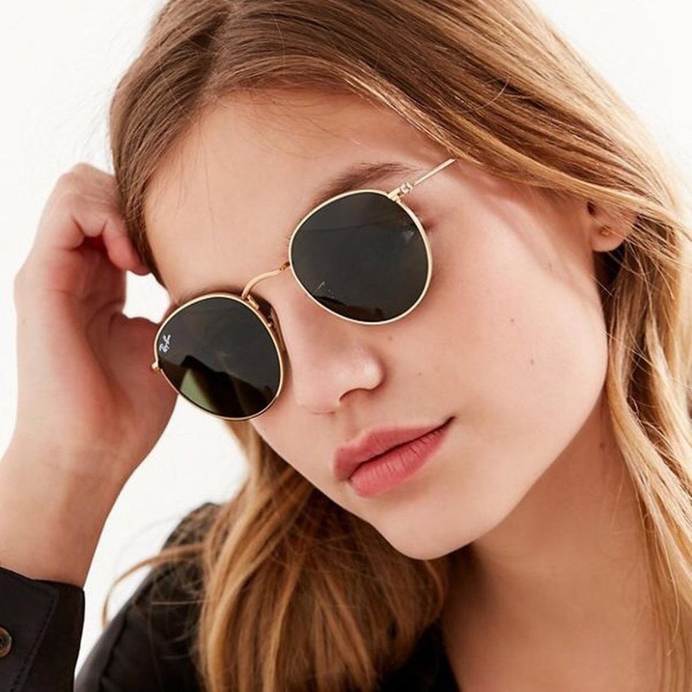 Ray-Ban Round Sunglasses RB3447 001 Gold Frame/Green Lens